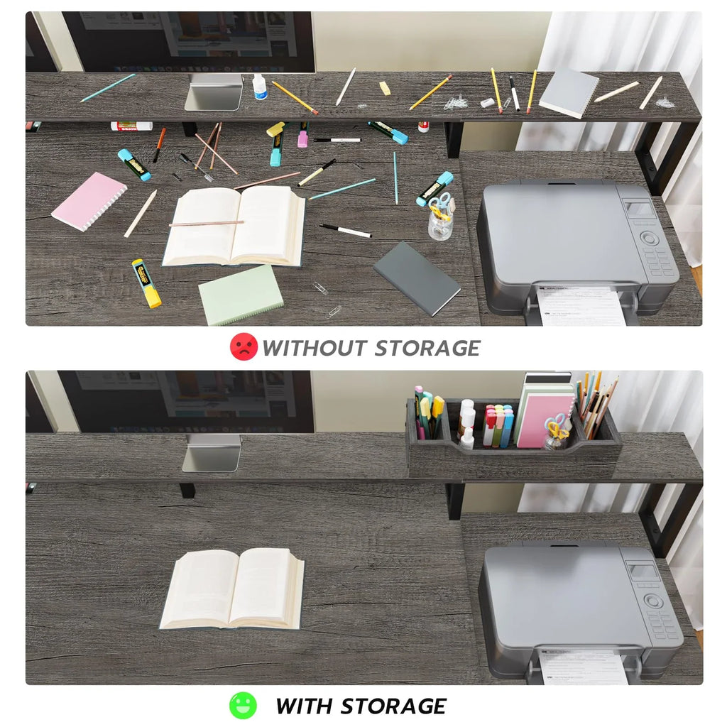 L Shaped Desk with Power Outlet and LED Lights, Corner Computer Desk with File Drawer for Home Office, Gaming Desk, Rustic Brown