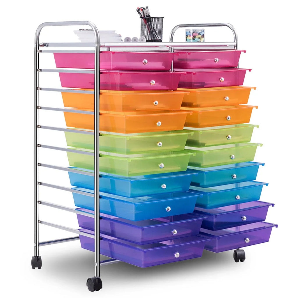 Gymax Office Rolling Cart 20 Storage Drawers Scrapbook Paper Studio Organizer Mutlicolor