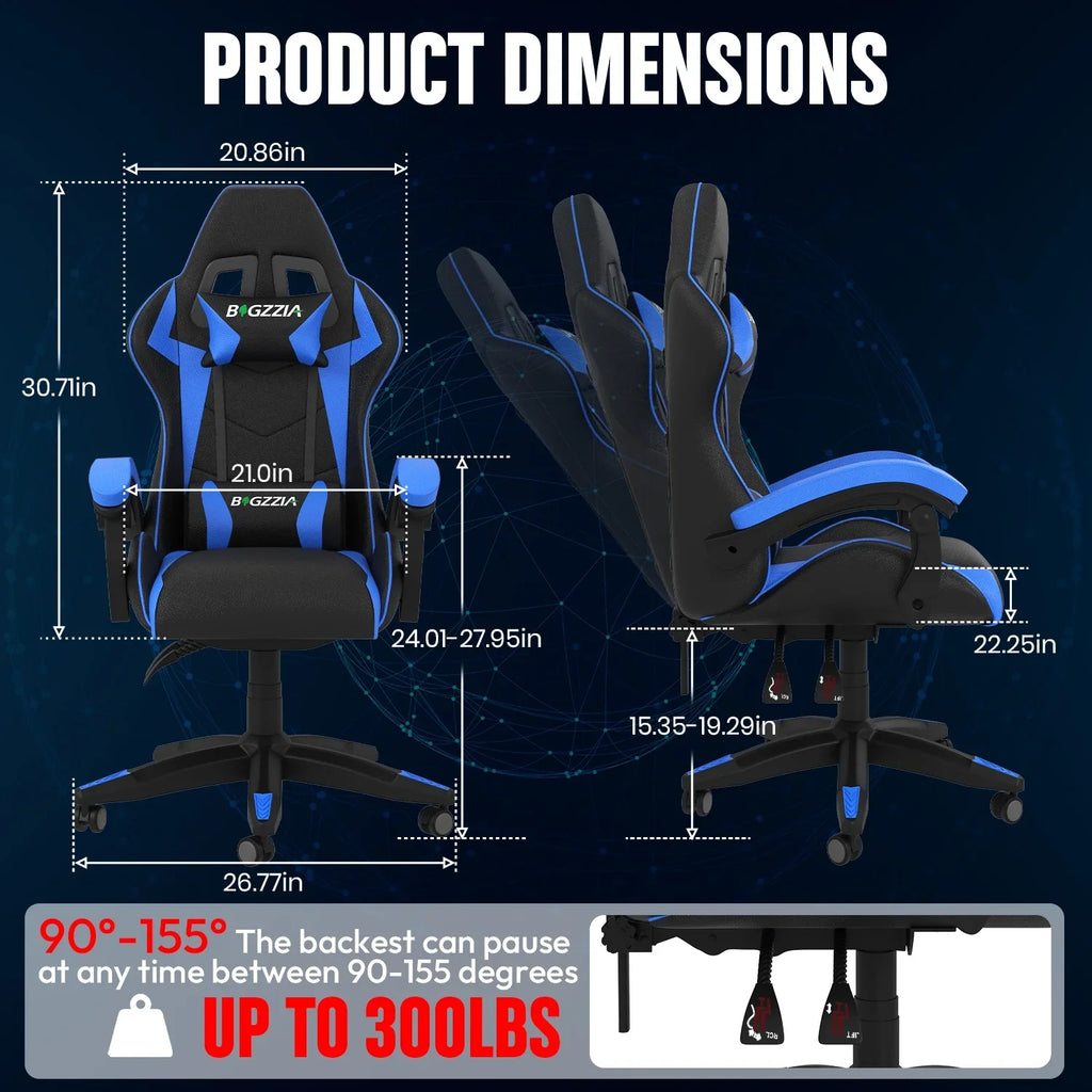 Bigzzia Gaming Chair with Heated Cushion, High Back Video Game Chairs with Pillow and Lumbar Support, Green