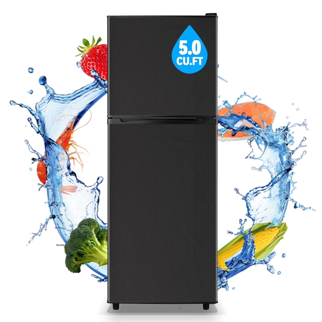 TACOOL Small Refrigerator with Freezer Mini Fridge with Removable Shelves LED Light for Apartment 5.0 Cu.Ft Black