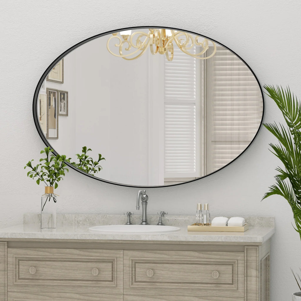 Clavies Black Oval Mirror, 22x30 Inches Bathroom Vanity Mirror, Wall Mirror with Metal Frame