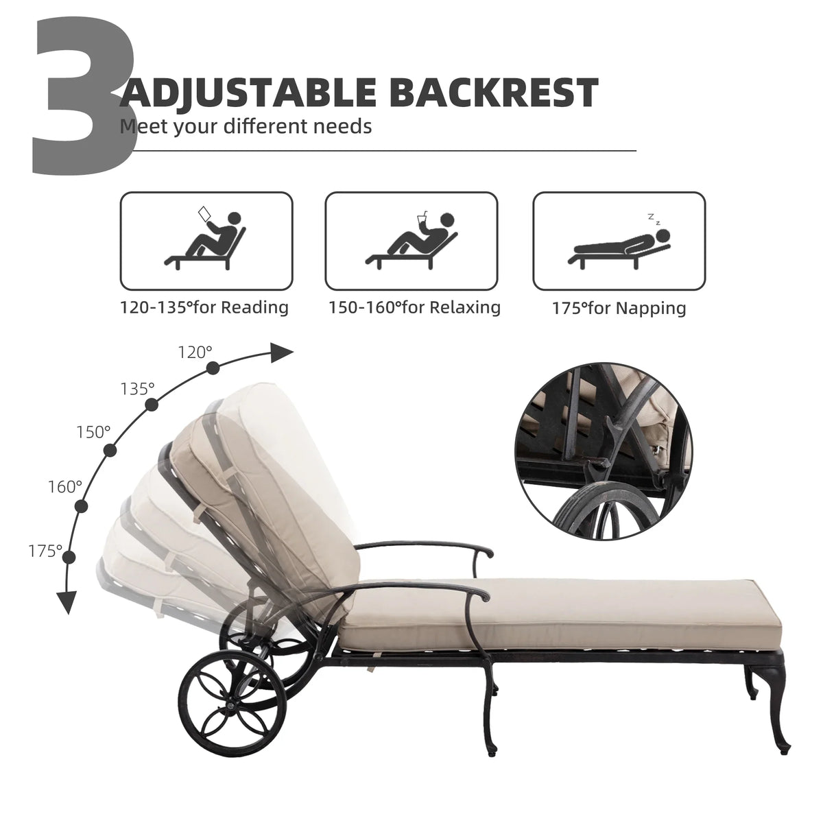 Homefun Aluminum Weatherproof Outdoor Chaise Lounge, Antique Bronze
