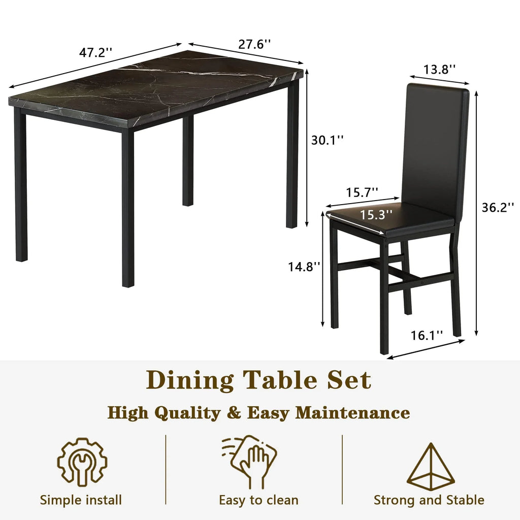 AWQM Dining Table Set of 4, Faux Marble 5 Piece Dining Room Table Set with PU Leather Chairs, Rectangular Kitchen Table Set for Apartment, Dining, White