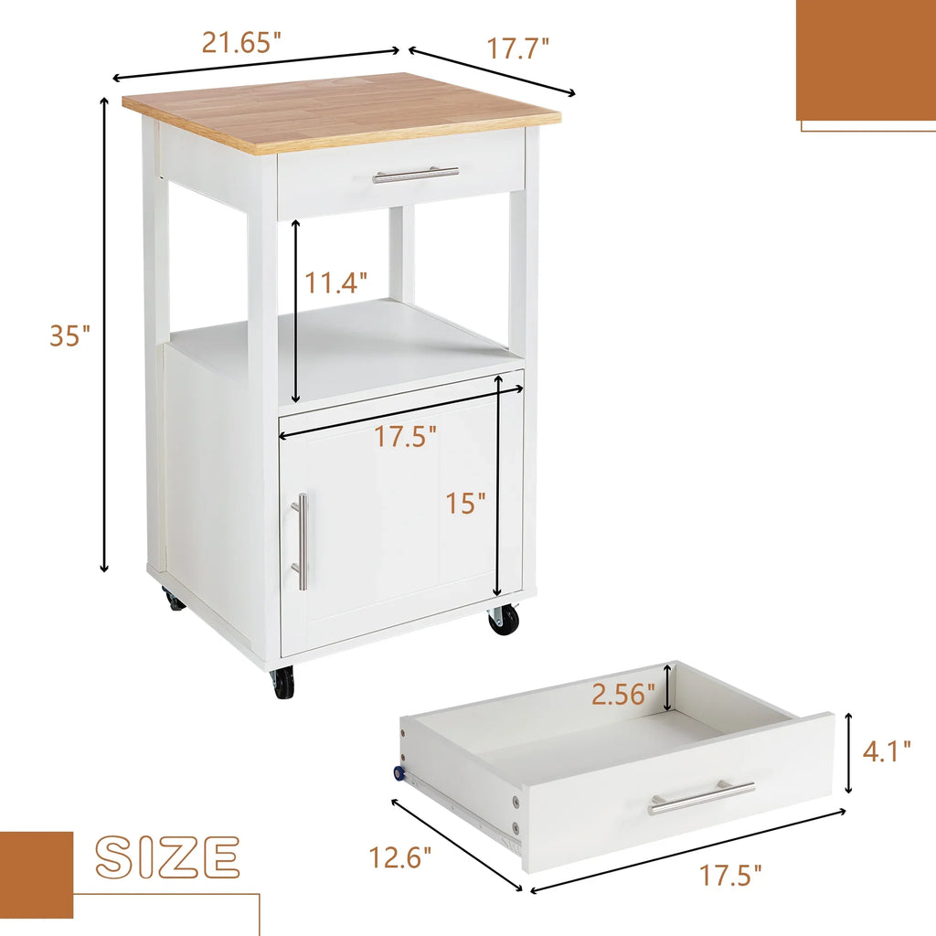 Walsunny Kitchen Island Table Stand with Storage on Wheels,Rolling Kitchen Cart Storage Cabinet with Drawer,White