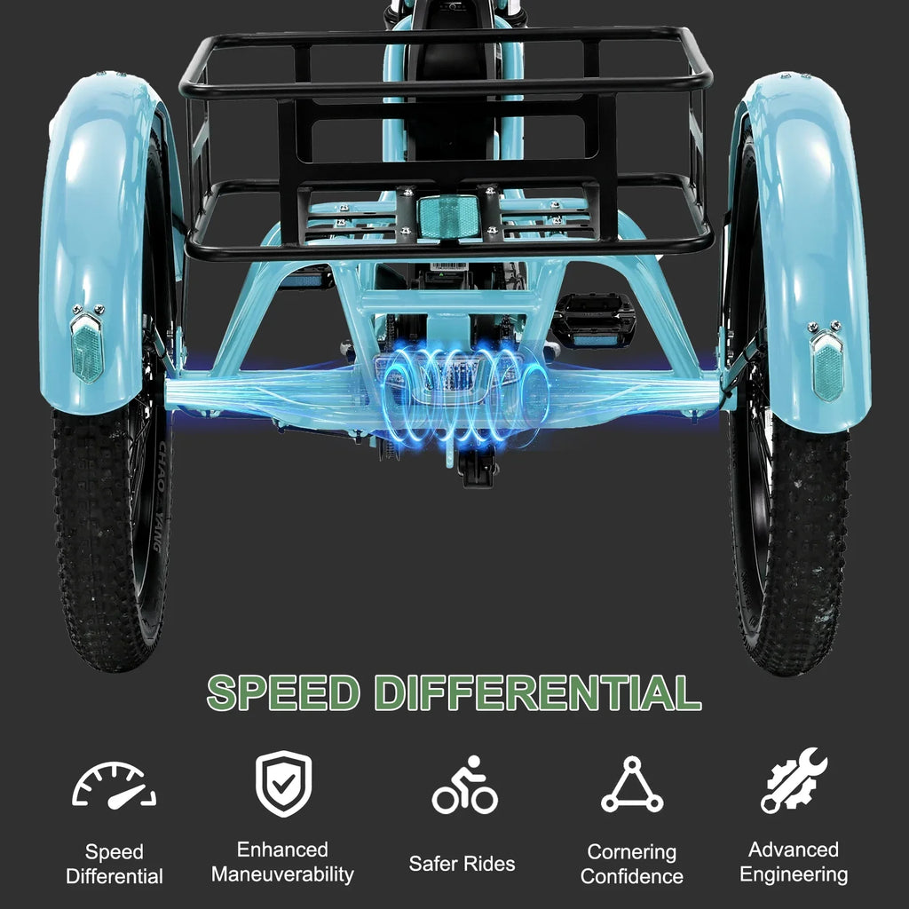 ABORON 3.0 Fat Tire Electric Trike for Senior Foldable E-Bike, 500W Motorized Tricycle Adult 20" Folding 3 Wheel Electric Commute Bike Trike w/48V Battery and Storage Baskets,