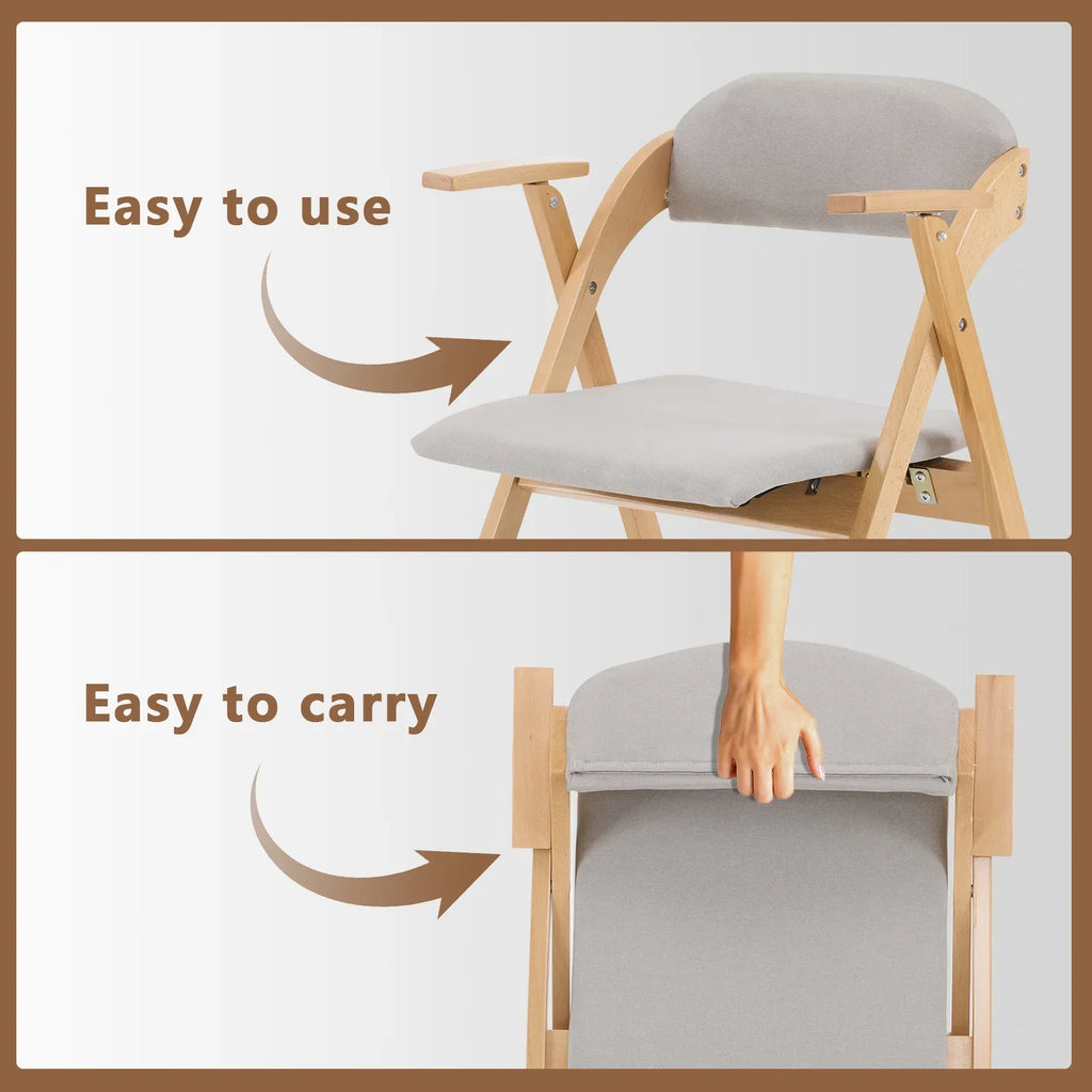 Ktaxon Folding Chairs Rubber Wood Frame Foldable Event Chairs Padded Diner Chairs for Office and Party Reading Dining Set of 2 Light Gray