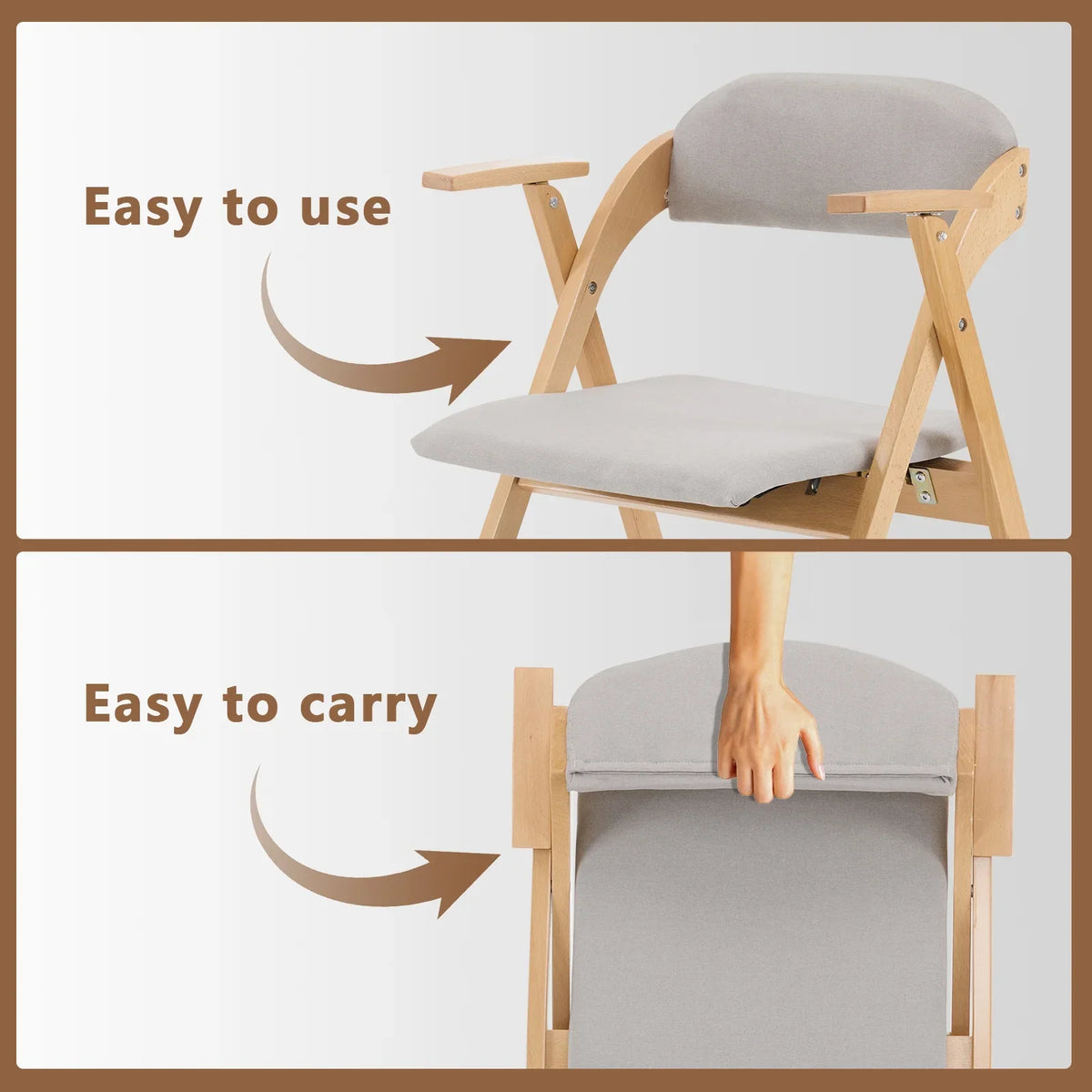 Ktaxon Folding Chairs Rubber Wood Frame Foldable Event Chairs Padded Diner Chairs for Office and Party Reading Dining Set of 2 Light Gray