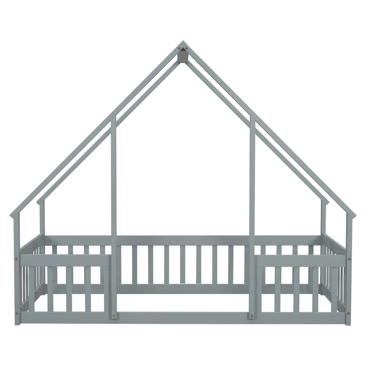 Bellemave Twin Size Floor Bed Frame, Wooden House Bed Twin Size with Fence, Montessori Bed with Guardrails for Bedroom (White)