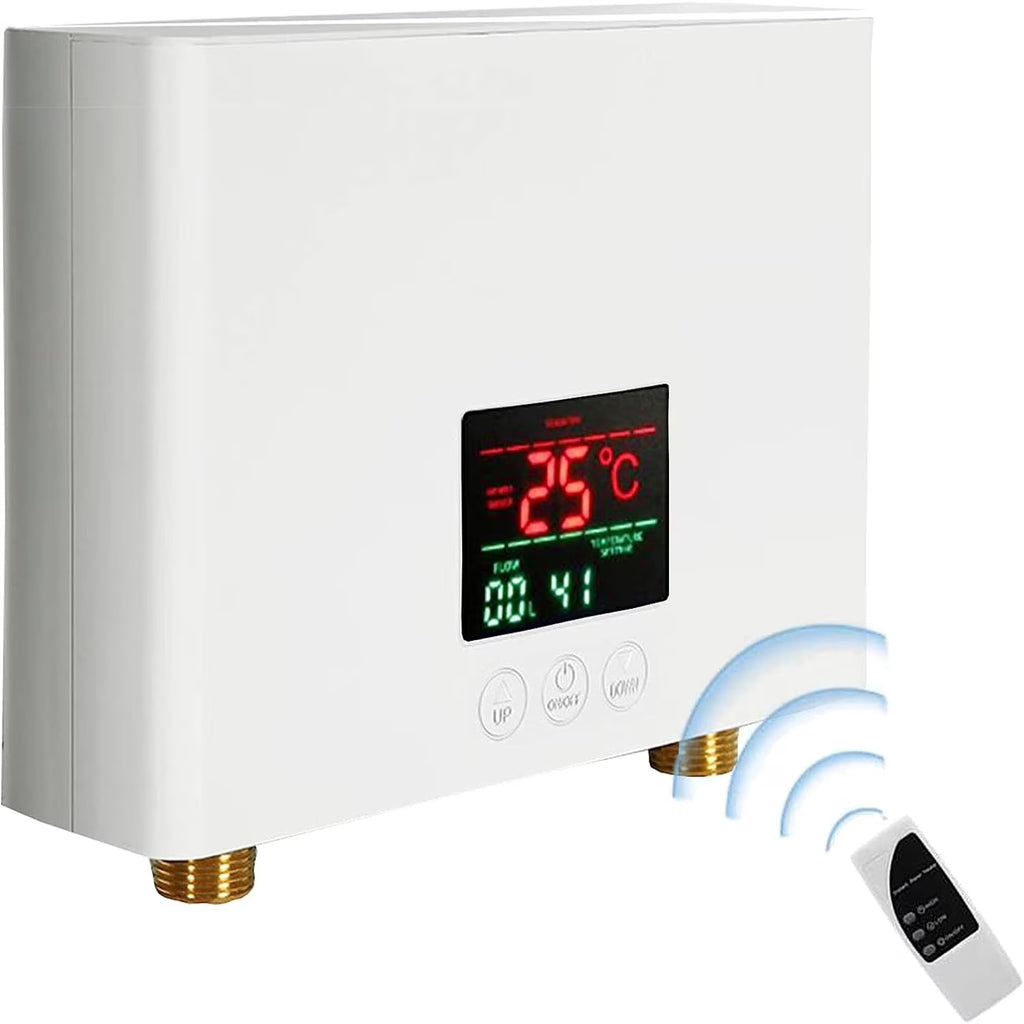 Mini Electric Tankless Water Heater 3000W 110V Constant Temperature Instant Hot Water Heater with Remote Control Digital Display On Demand Hot Water Heater-White