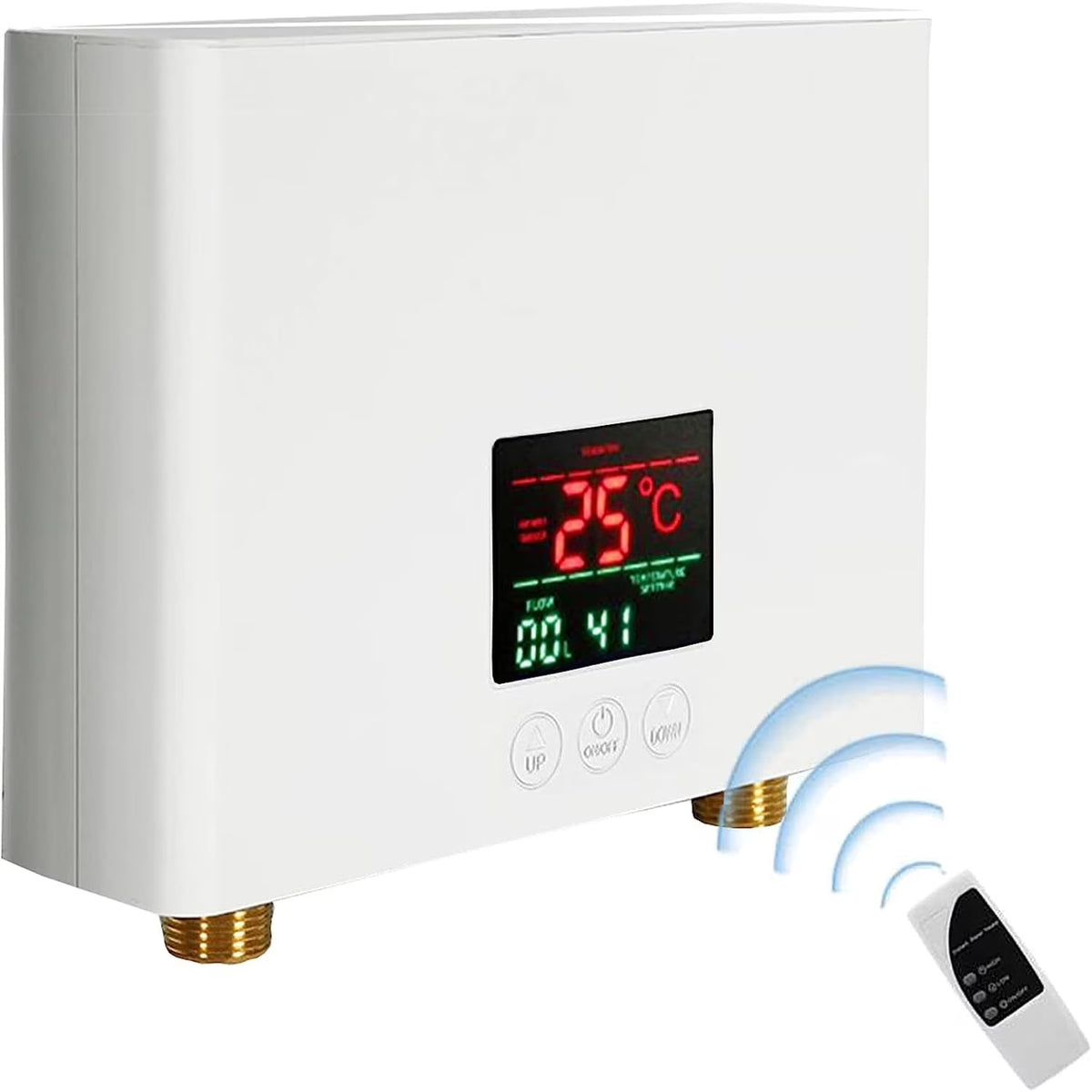 Mini Electric Tankless Water Heater 3000W 110V Constant Temperature Instant Hot Water Heater with Remote Control Digital Display On Demand Hot Water Heater-White