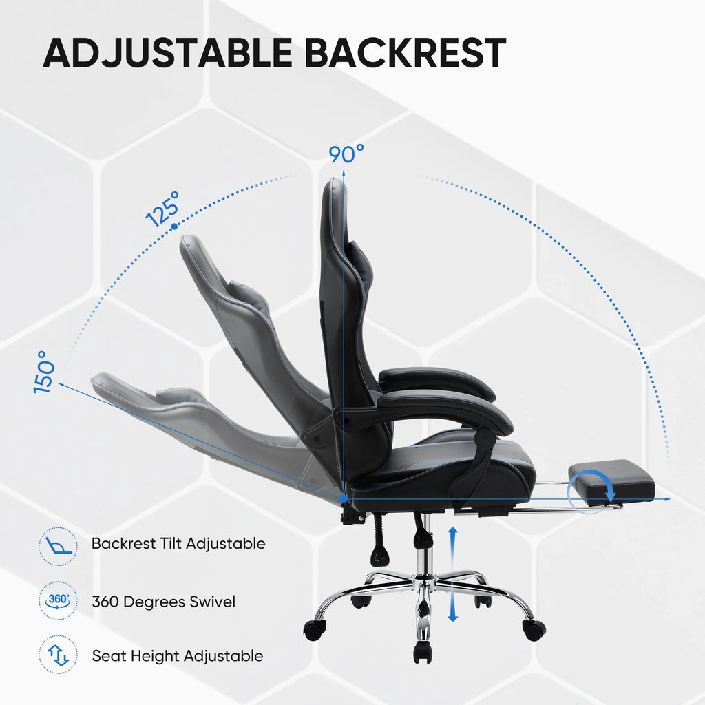 MCQ Ergonomic Swivel Gaming Chair with Headrest Lumbar Support for Home Office, Black and Grey