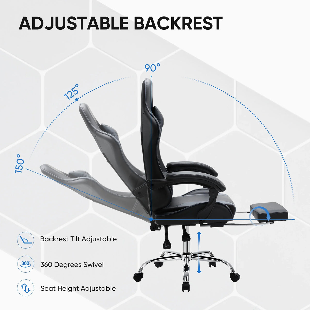 MCQ Ergonomic Swivel Gaming Chair with Headrest Lumbar Support for Home Office, Black and Grey