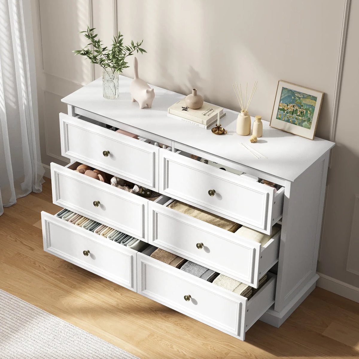 IDEALSOUL Black Dresser,6 Drawer Dresser for bedroom,Retro Wood Storage Cabinet for Living Room