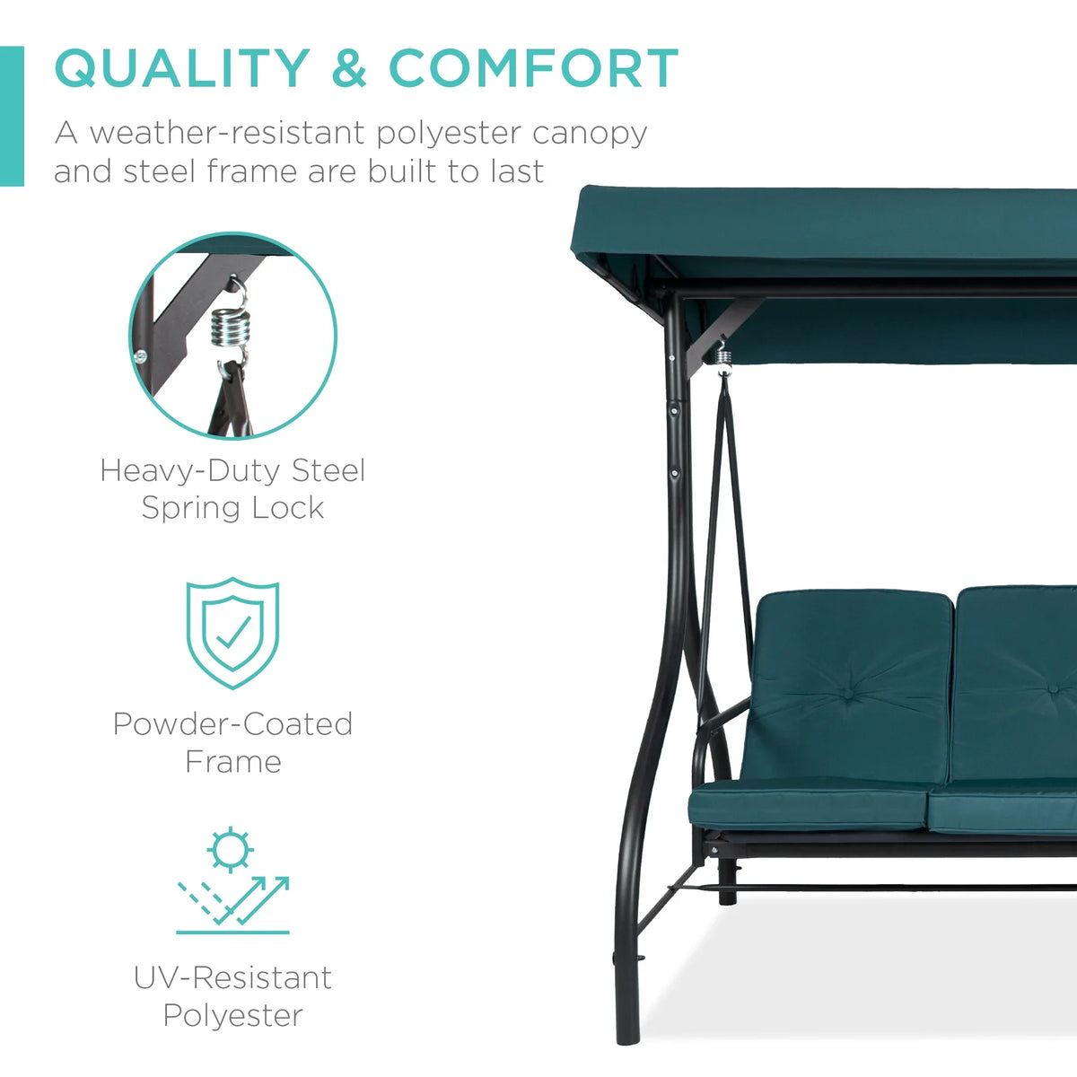 Best Choice Products 3-Seat Outdoor Converting Canopy Swing Glider Patio Hammock w/ Removable Cushions - Burgundy