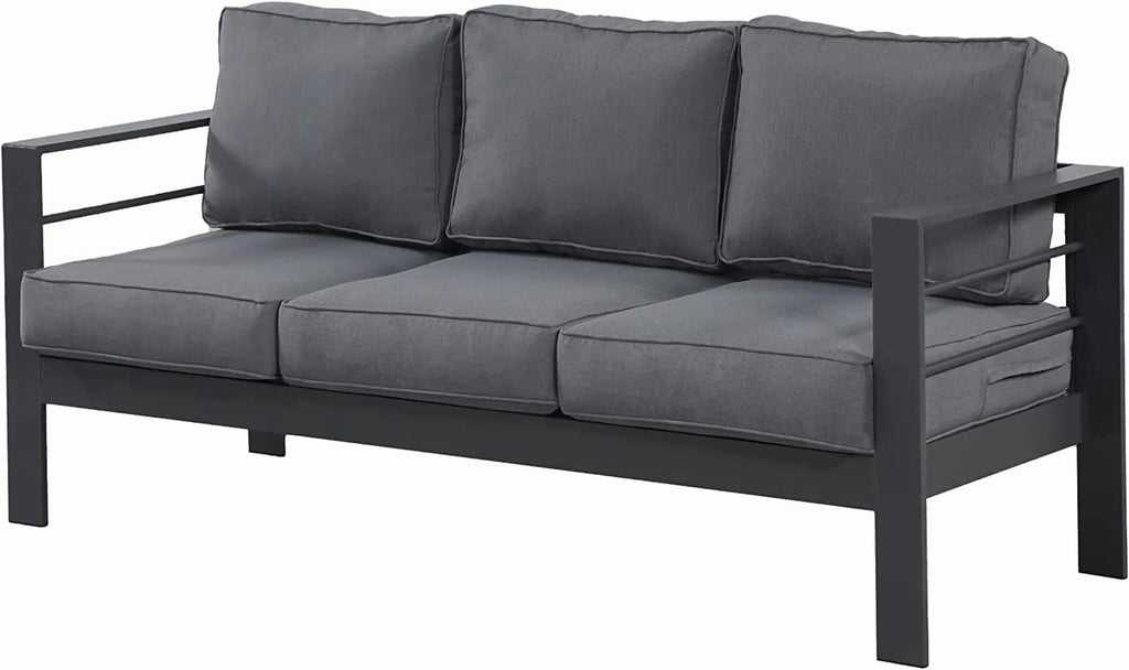 Superjoe Outdoor 3 Seats Patio Aluminum Sofa Furniture, Couch Gray Metal Chair with Cushions, Dark Grey