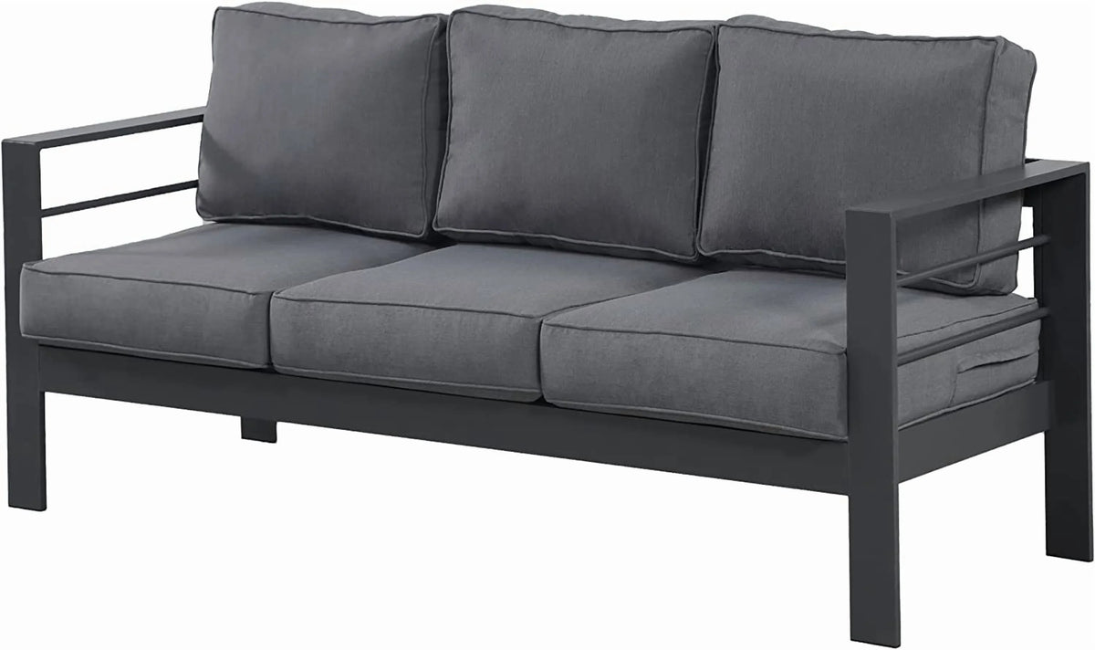 Superjoe Outdoor 3 Seats Patio Aluminum Sofa Furniture, Couch Gray Metal Chair with Cushions, Dark Grey