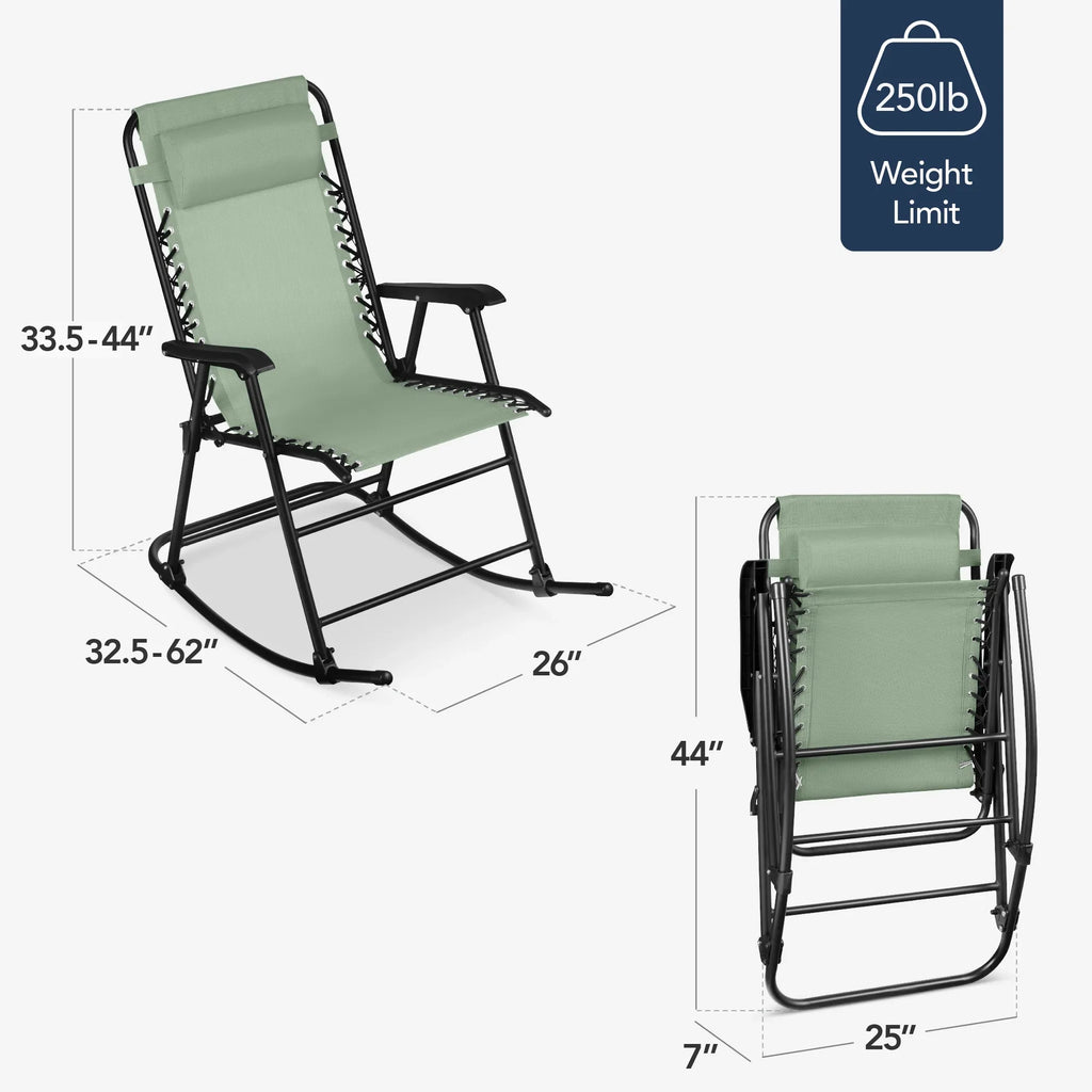 Best Choice Products Folding Outdoor Zero Gravity Rocking Lounge Chair w/ Headrest Pillow - Black