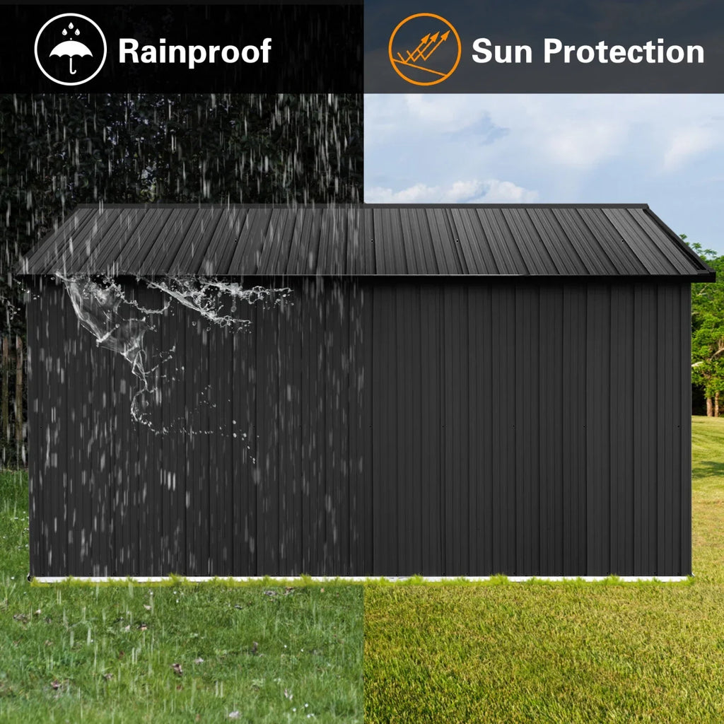 10x12 FT Outdoor Storage Shed, Metal Garden Tool Shed with Vents, Window and Bulit-in Hooks, Waterproof Organization for Home/Backyard/Garden Tools/Lawn Storage, Yellow+White