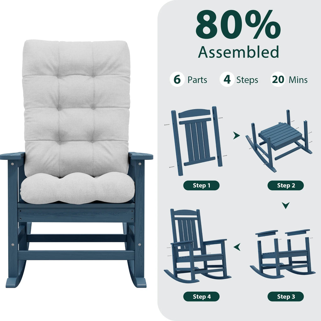KINGYES HDPE Outdoor Rocking Chairs Set of 2,HDPE Patio Rocker for Porch,Black