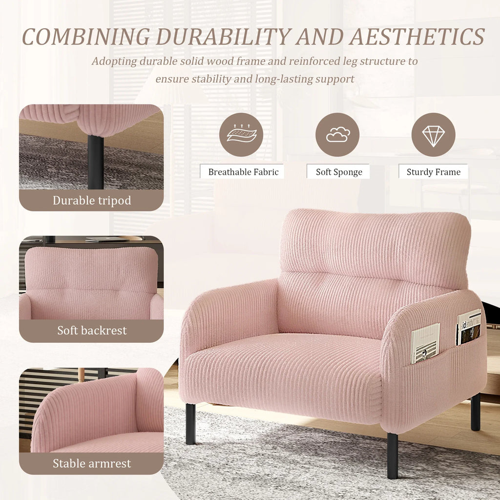 Modern Accent Chair,Armchair,Corduroy Fabric Sofa Chairs,Upholstered Armchair for Living Room,Bedroom,Office,Olive Green