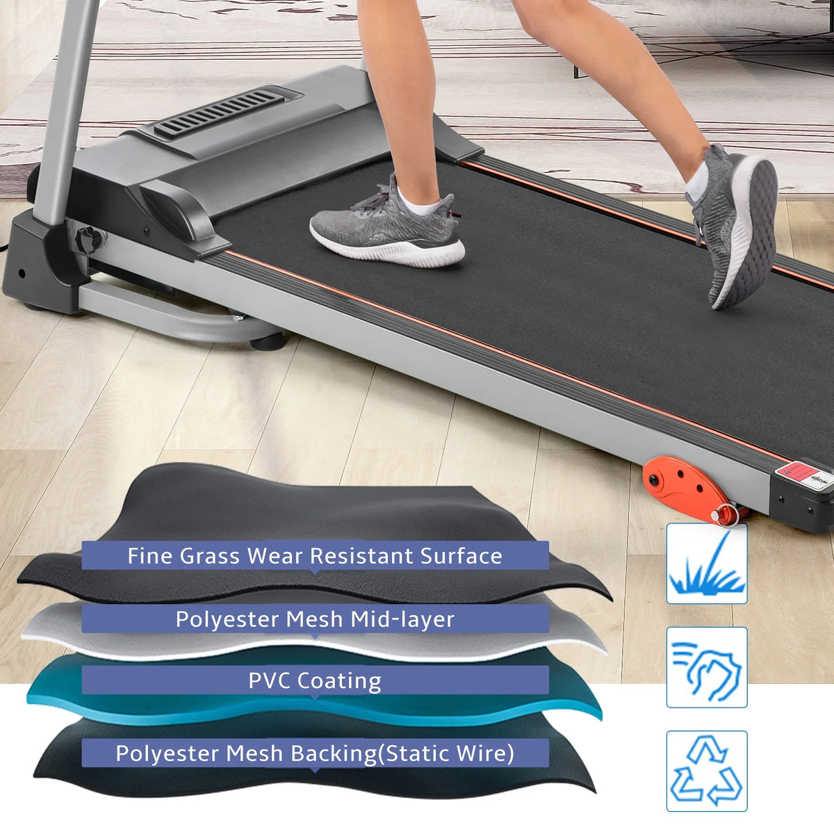 EUROCO Folding Treadmill with 7.5mph Speed, Portable Running Walking Compact Exercise Machine with 12 Preset Program, 3-Level Incline, Device Holder and Pulse Sensor for Home