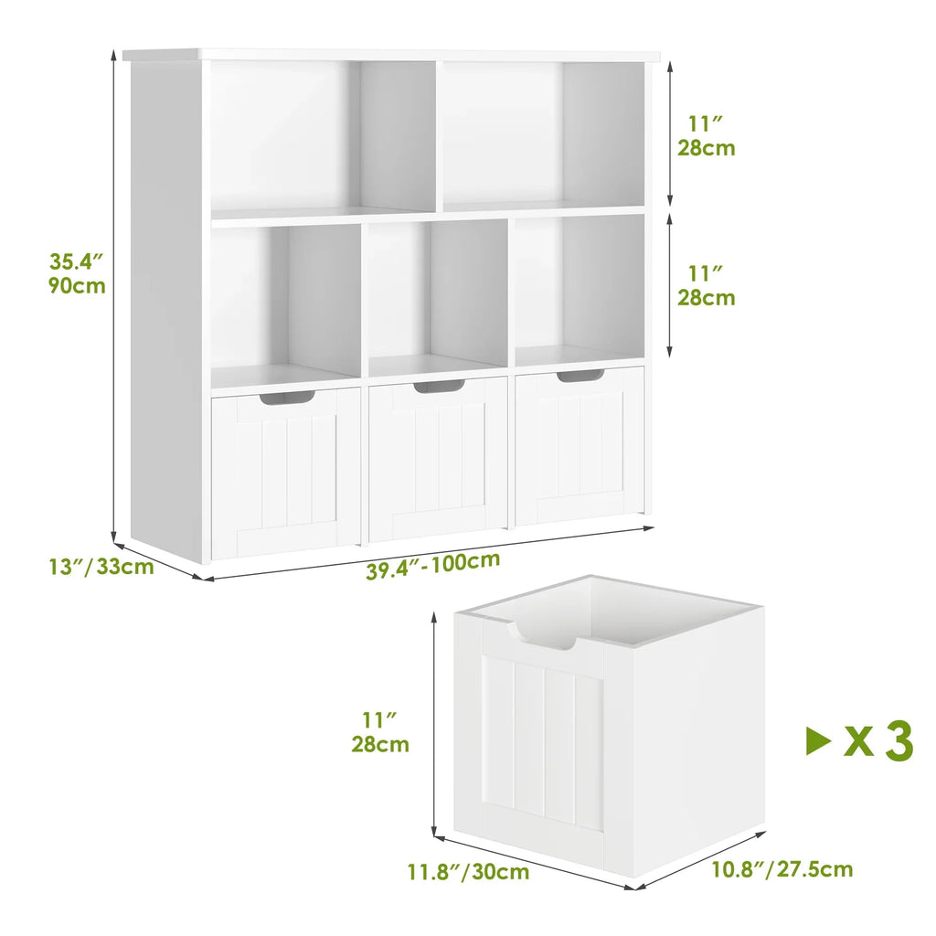 Homfa Toy Storage Organizer with 3 Movable Drawers, 5 Cube Kids Bookcase for Playroom, Storage Cabinet for Living Room, White Finish