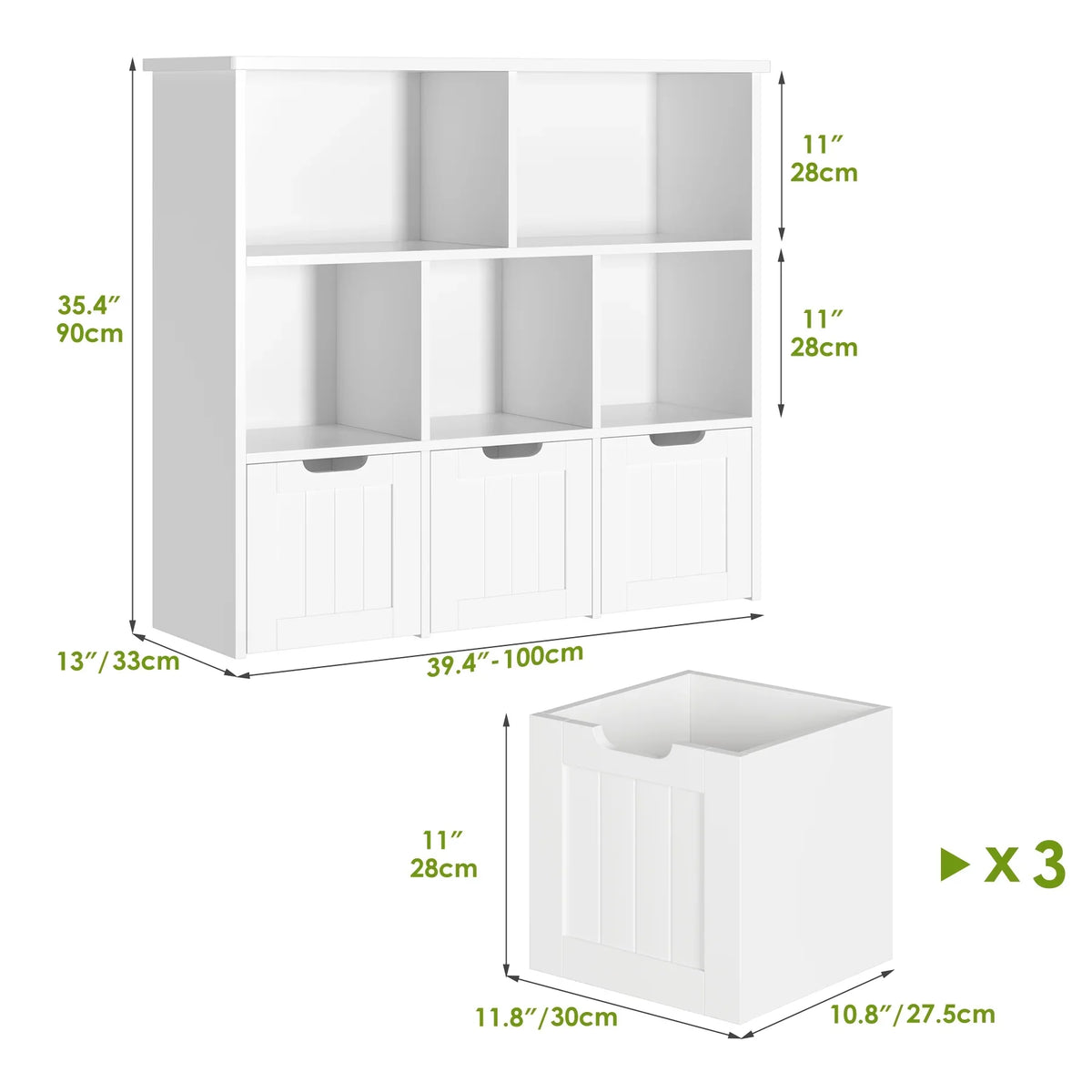 Homfa Toy Storage Organizer with 3 Movable Drawers, 5 Cube Kids Bookcase for Playroom, Storage Cabinet for Living Room, White Finish