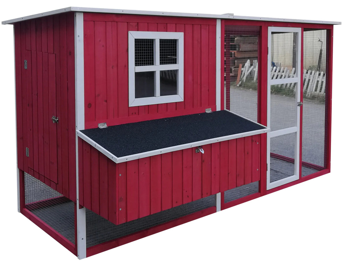 Wooden Portable Backyard Chicken Coop and Run with Chicken Coops, Red Fits 4-6 Chickens