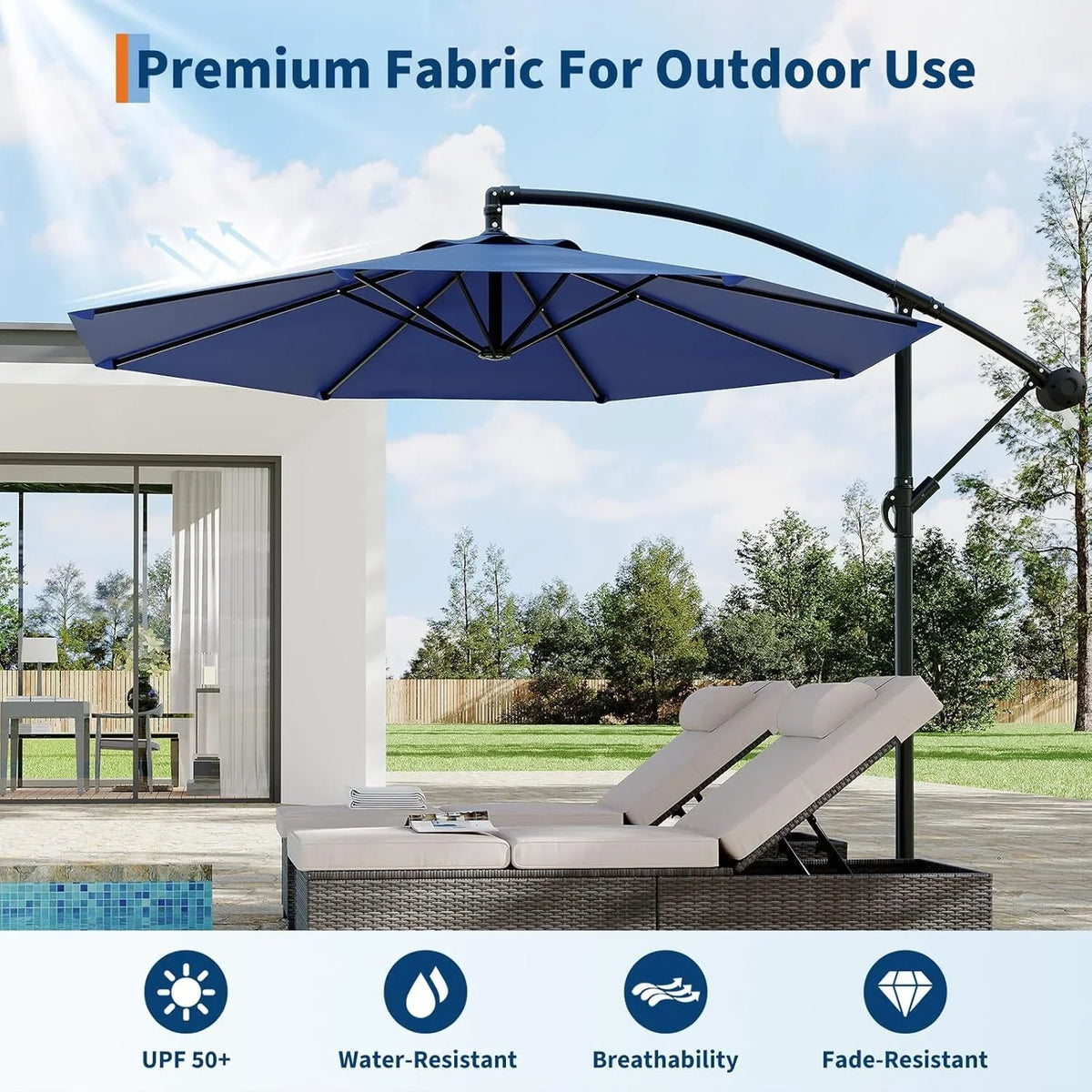 Emorefun Cantilever Umbrella, 10ft Heavy Duty Patio Umbrella with Easy Lift & Tilt Adjustment, Large Outdoor Umbrella for Deck Pool Garden Backyard, Navy Blue