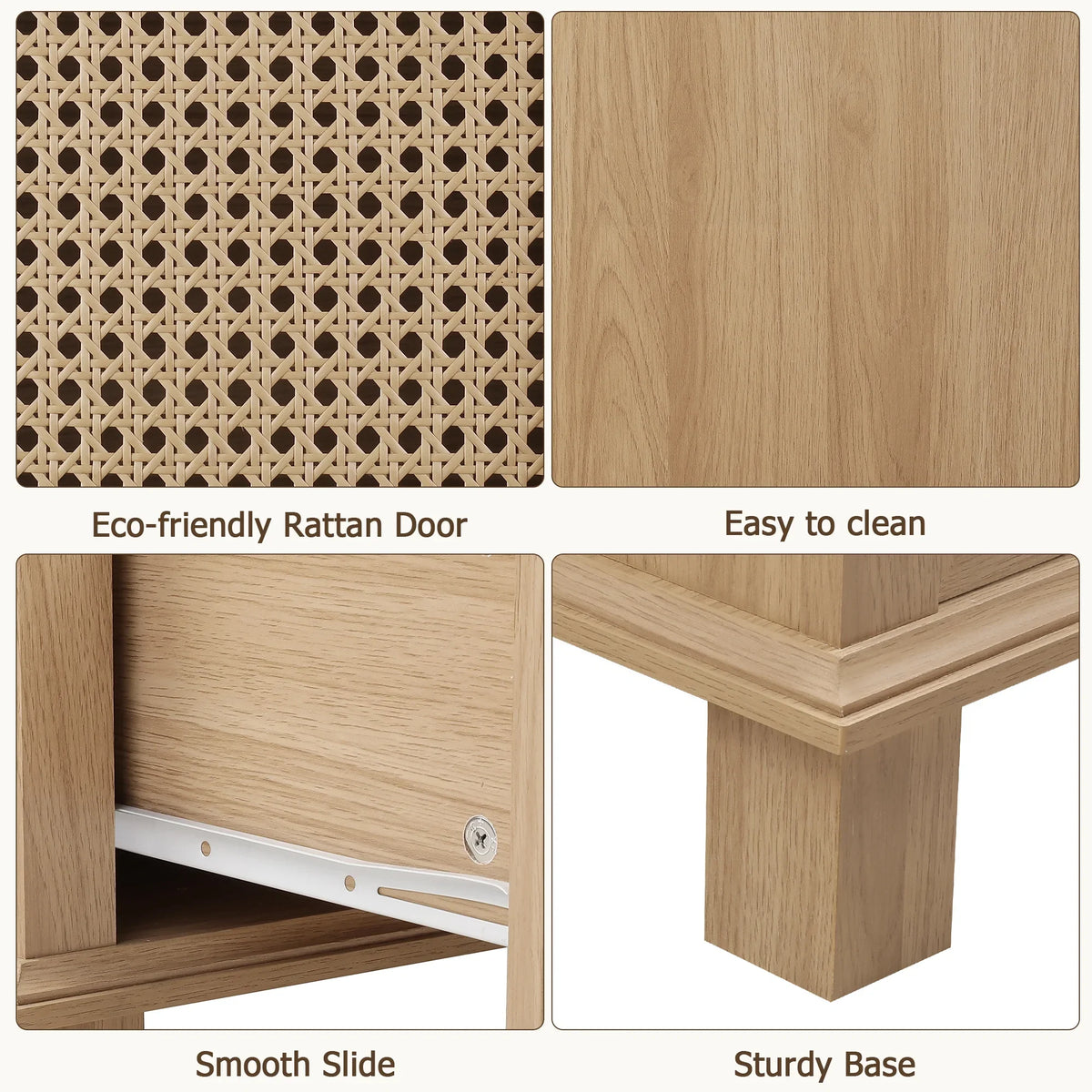 Homfa Bathroom Cabinet with Rattan Doors, Rattan Linen Storage Cabinet with 2 Drawers, Oak