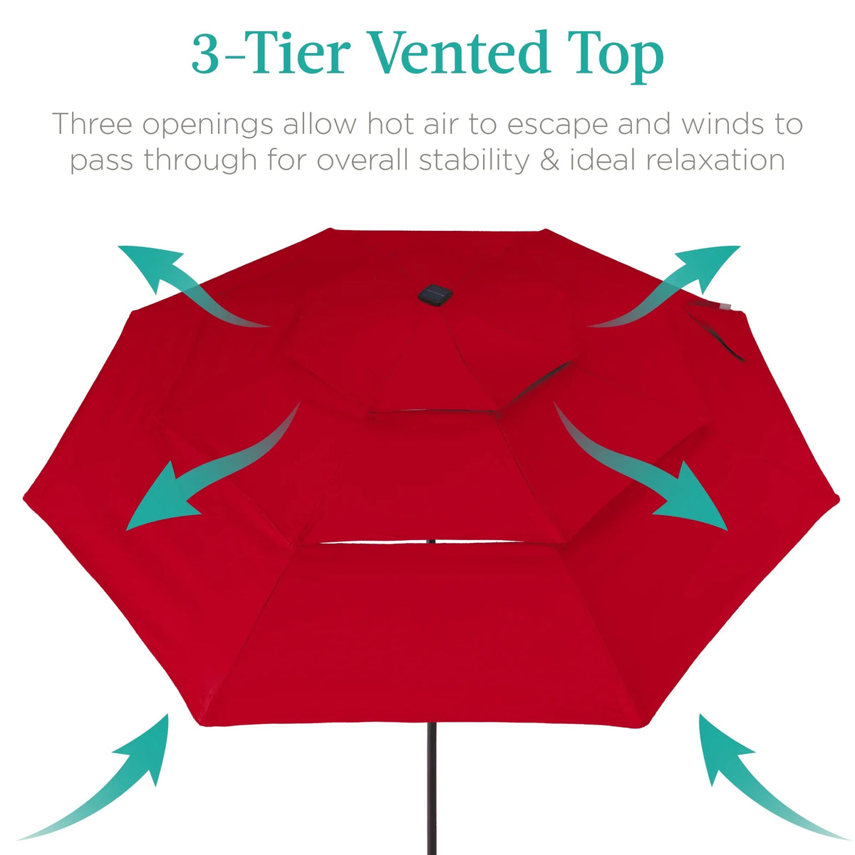 Best Choice Products 10ft 3-Tier Solar Patio Umbrella w/ 24 LED Lights, Tilt Adjustment, Easy Crank - Tan
