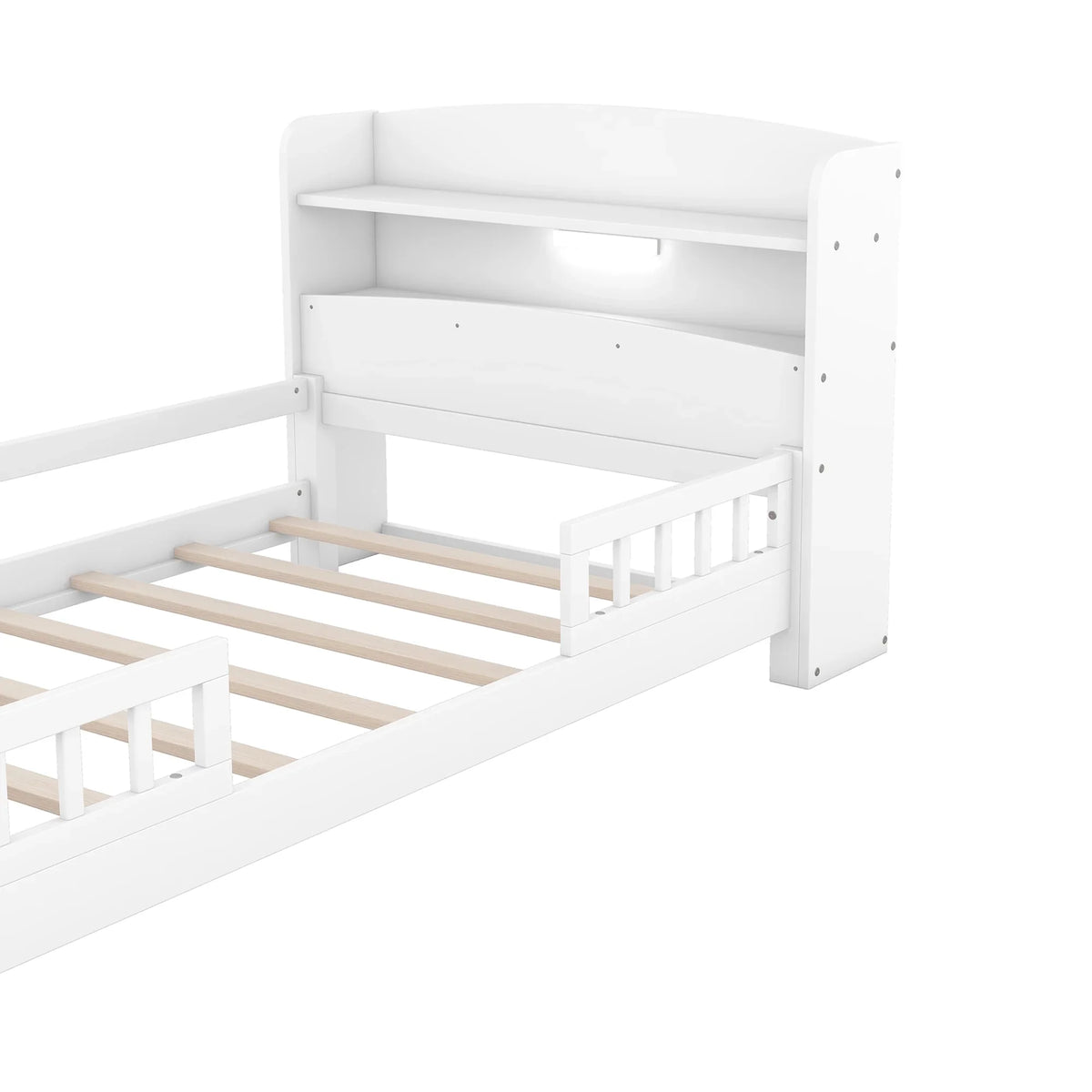 Euroco Wood Twin Size Platform Bed with Storage Headboard, Shelves and LED Light for Kids, Gray