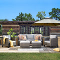 Ovios 5 Pieces Outdoor Patio Furniture Set Wicker Rattan Outdoor Conversation Comfortable Sectional Sofa with Steel Frame, Grey