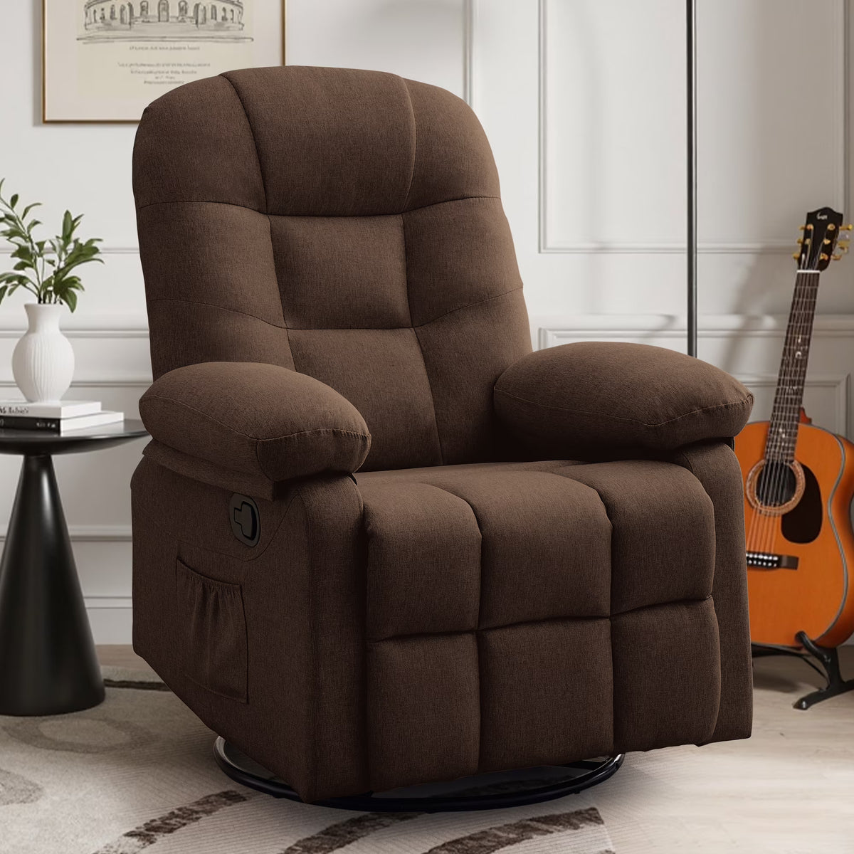 Korser Manual Swivel Rocker Recliner Chair for Living Room,Small Recliner Sofa for Small Spaces,Linen Fabric,Dark Black