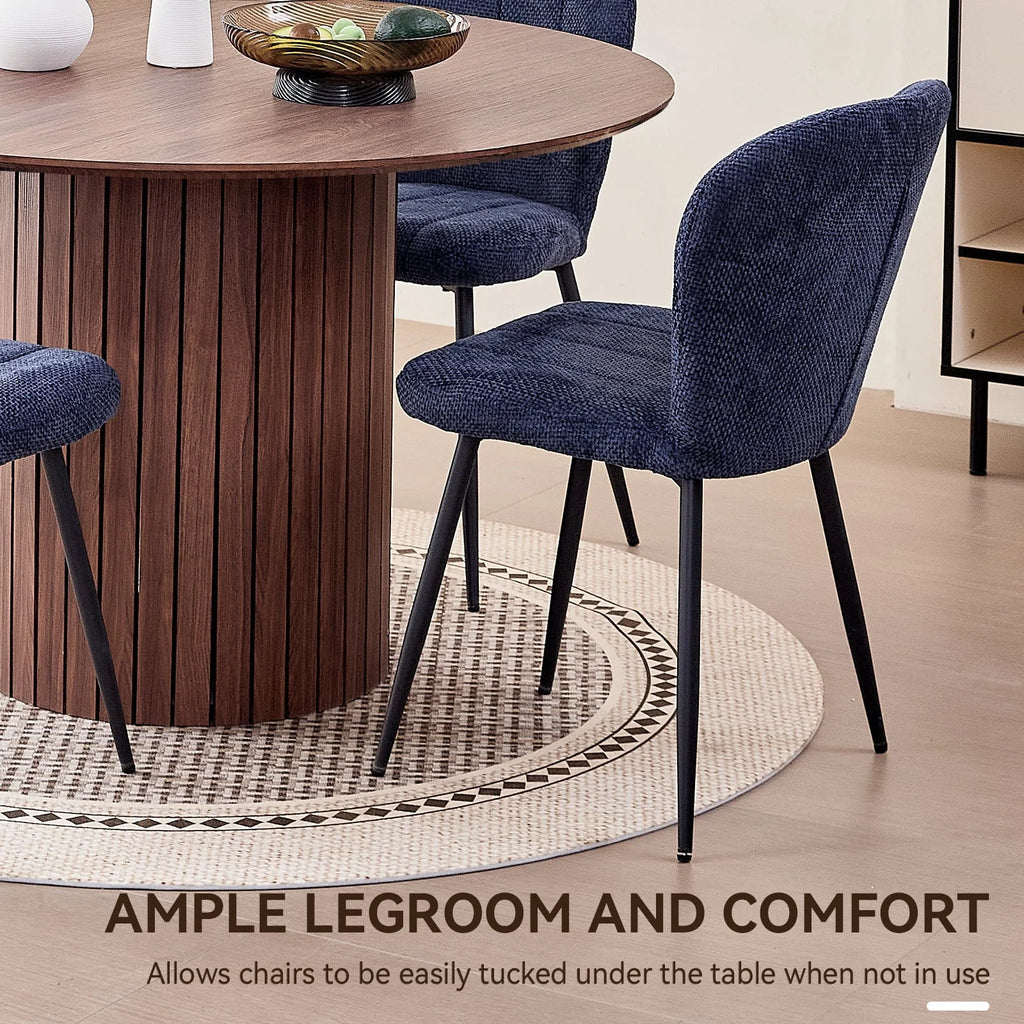 47 inches Modern Round Dining Table, Wood Kitchen Table for 4 with Two-part Tabletop and Wooden Strip Columns Base, Farmhouse Table for Kitchen, Dinning Room, Oak