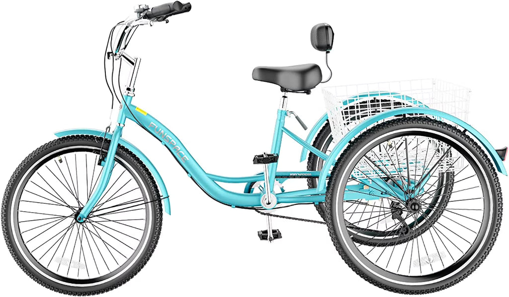 MOONCOOL Adult Tricycles with Rear Basket & Inflator, 24 26 inch 7 Speed 3 Wheel Bikes, Three-Wheeled Bicycles Adult Trike with Backrest for Seniors, Women, Men