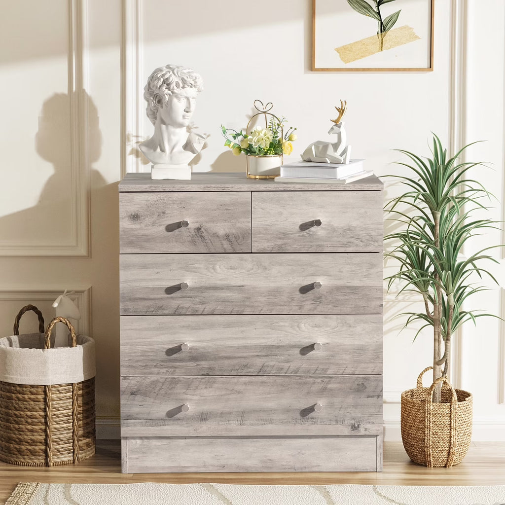 LLToo 25.98"L Dresser for Bedroom 5 Drawer Wide Modern Chest of Drawers for Bedroom,Brown