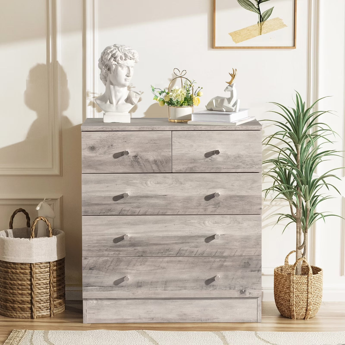 LLToo 25.98"L Dresser for Bedroom 5 Drawer Wide Modern Chest of Drawers for Bedroom,Brown
