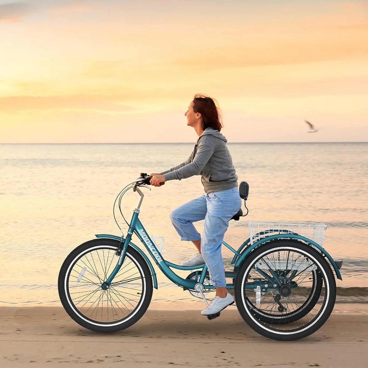 MOONCOOL Adult Tricycles with Rear Basket & Inflator, 24 26 inch 7 Speed 3 Wheel Bikes, Three-Wheeled Bicycles Adult Trike with Backrest for Seniors, Women, Men