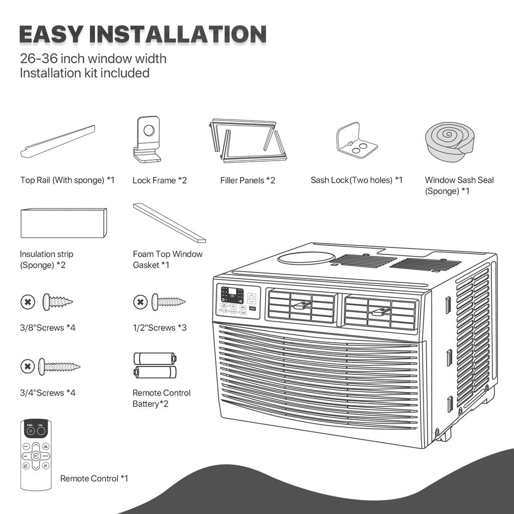 mollie 12,000 BTU 115V Window Air Conditioner, Cools Rooms up to 450 Sq.Ft., Window AC Unit with Remote Control, 24H-Timer and 3 Fan Speeds, White