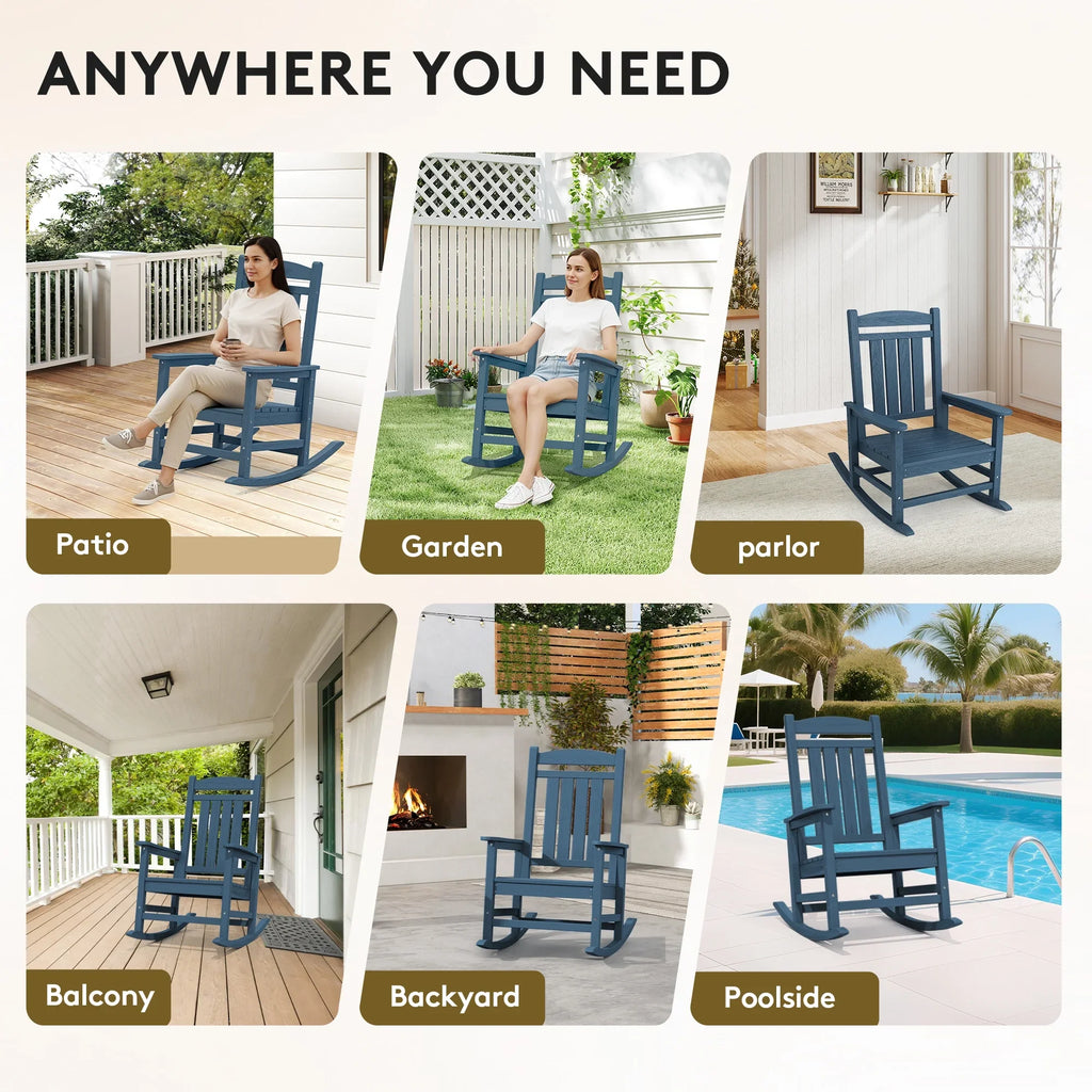 KINGYES HDPE Outdoor Rocking Chairs Set of 2,HDPE Patio Rocker for Porch,Black