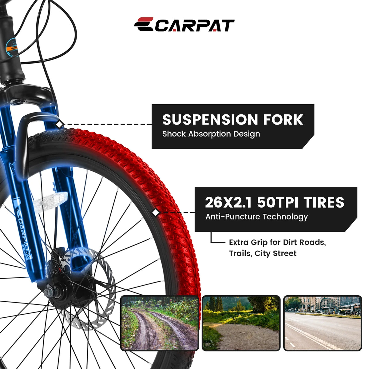 Ambifirner 26" Mountain Bike for Adults & Teens - Shimano 21-Speed Gears, All-Terrain Mechanical Disc Brakes, High-Carbon Steel Suspension Frame MTB Bicycle, 85% Pre-Assembled, Blue