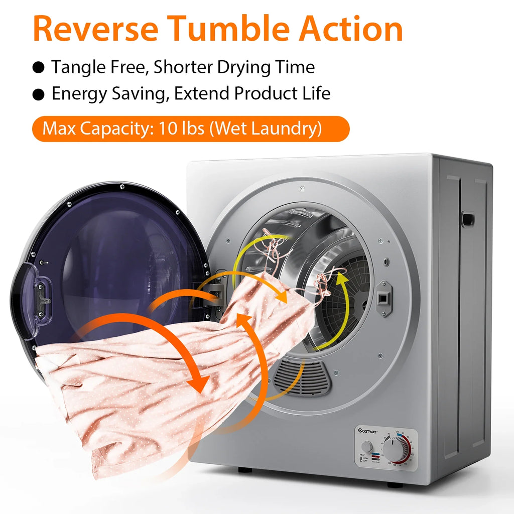 Costway Electric Tumble Compact Laundry Dryer Stainless Steel Wall Mounted 1.5 cu.ft.