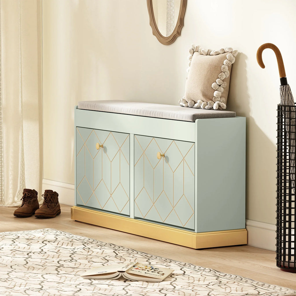 HLR White Shoe Cabinet, Shoe Cabinet with 2 Drawers Shoe Storage, Entryway Bench with Padded Seat