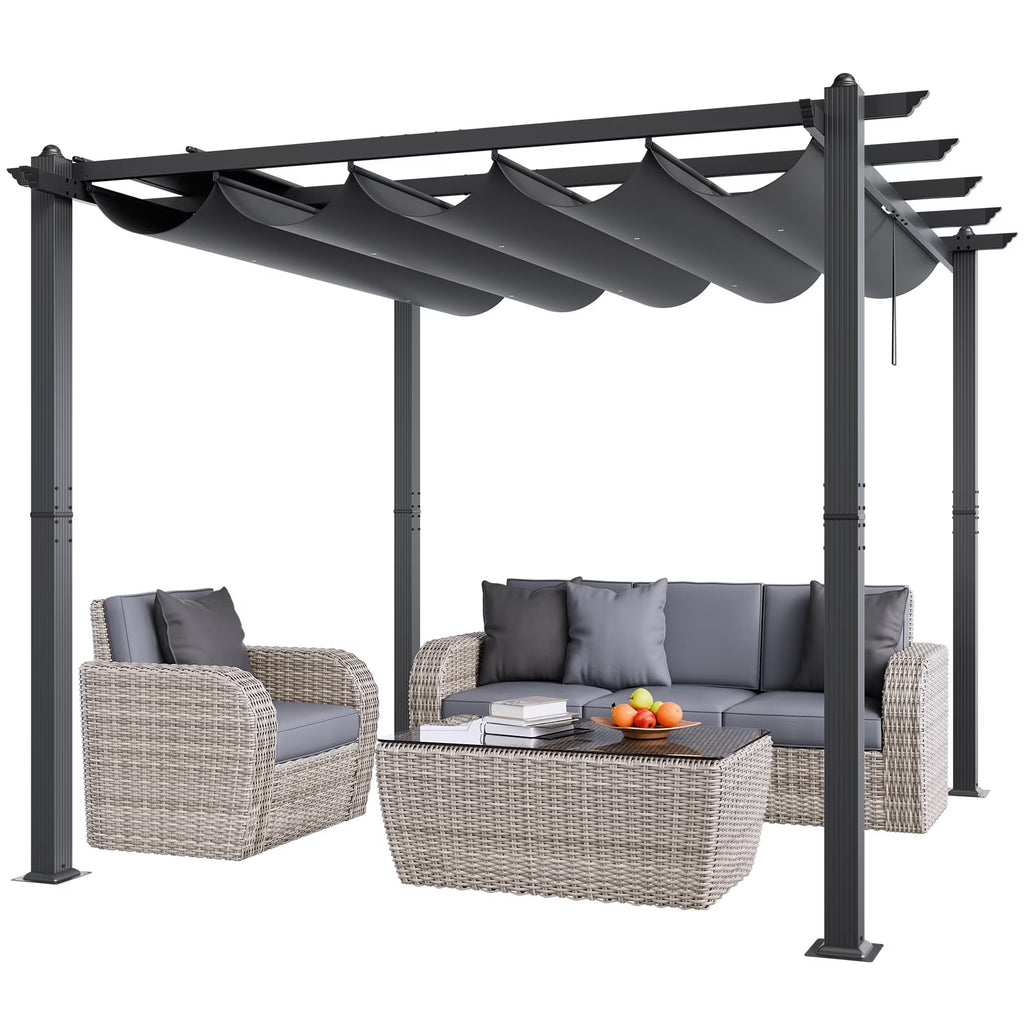 VEVOR 10'x10' Outdoor Retractable Pergola with Canopy, Aluminum Pergola with Retractable Canopy, Modern Pergola with Sun Shade Canopy for Patios, Gardens, Decks, Backyards (Gray)