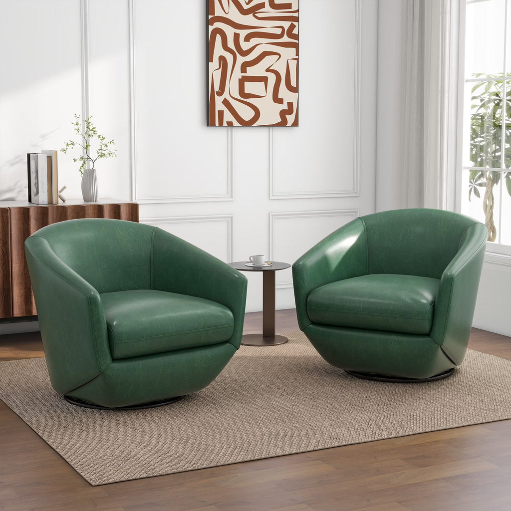 DREAMSIDEA Faux Leather Swivel Accent Chair Sets of 2 360" Swivel Barrel Chair,Swivel Club Sofa for Living Room, Bedroom, Office,Brown