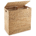Casafield 2-Section Laundry Hamper with Lid and Removable Liner Bags - Natural, Woven Water Hyacinth Laundry Basket for Clothes