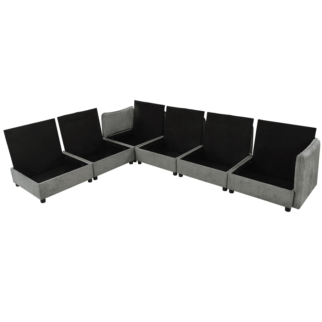 Harper & Bright Designs Modern Modular Corner Sofa Sectional with 2 Storage Ottomans, Free Combination L-Shaped Couch Set with Double-Layer Cushion for Living Room, Dark Blue