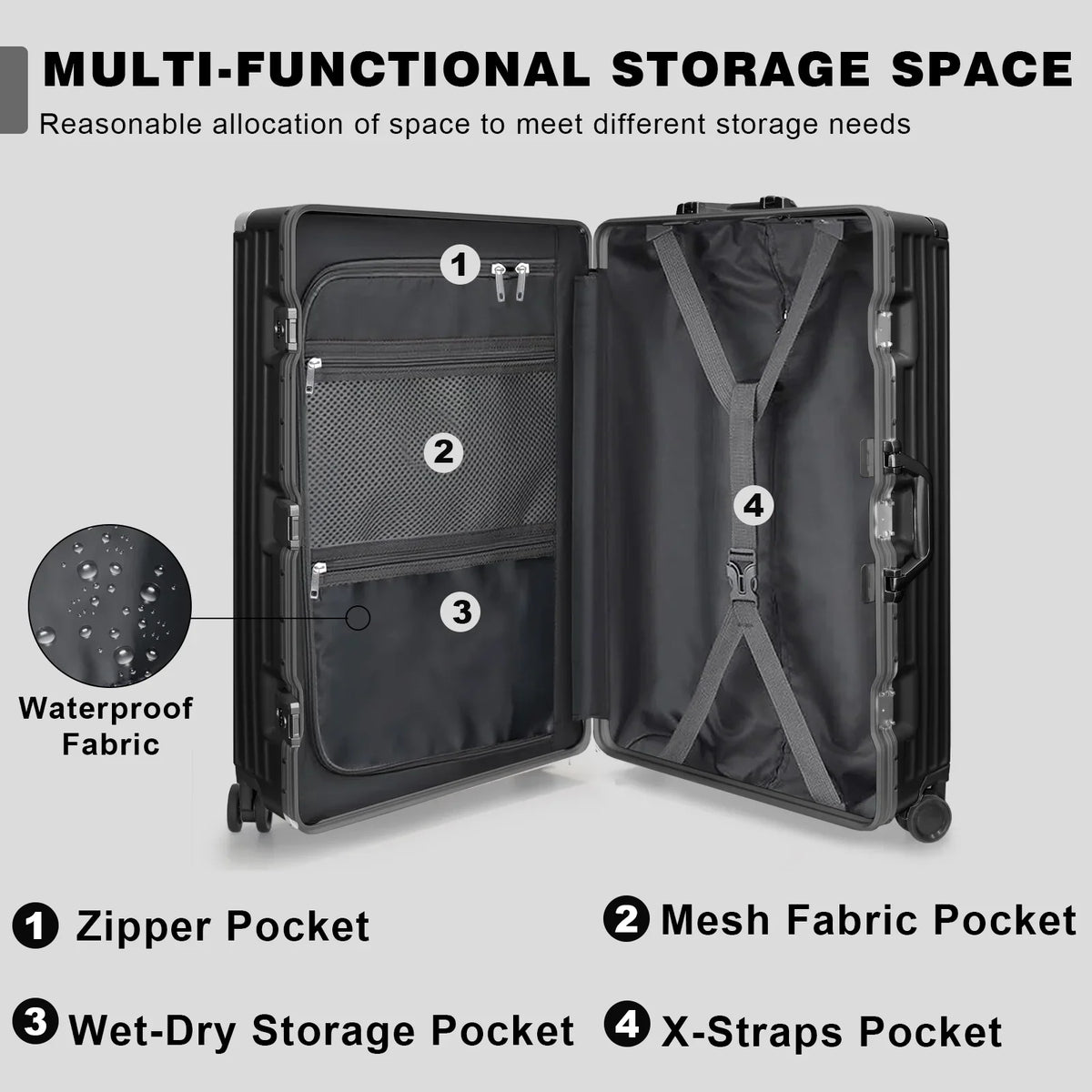 Luggage Aluminium Frame PC ABS Hardshell Suitcase with Spinner Wheels TSA Lock Zipperless Luggage 28 inch Silver