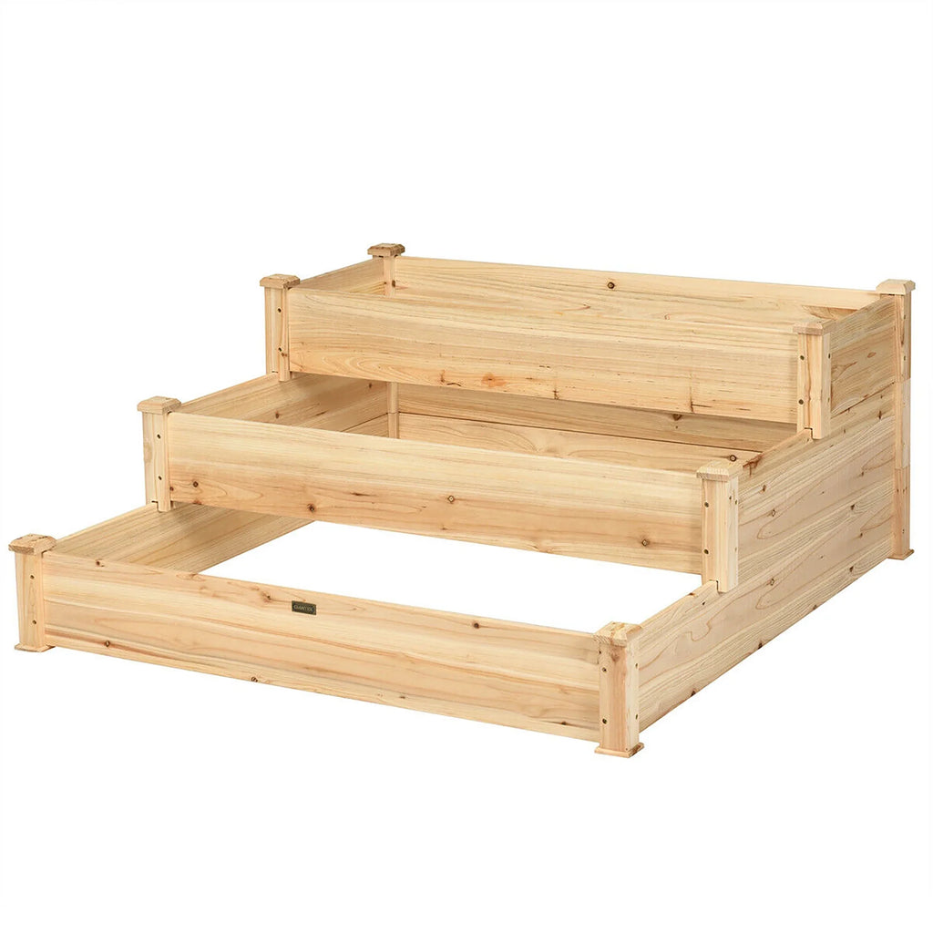 Costway 3 Tier Wooden Raised Vegetable Garden Bed Elevated Planter Kit Outdoor Gardening